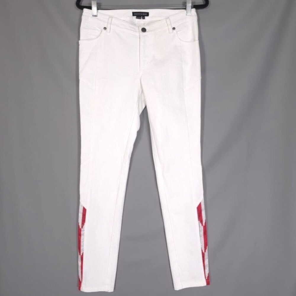 SACHIN &‎ BABI Women’s White Jeans Red Ankle Mesh Detail 515P17-521 Size 6